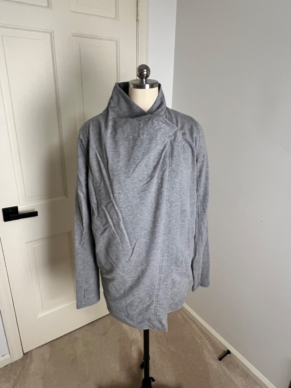 Lululemon Gray Wrap Cowl Jacket Ruched Back Button Closure